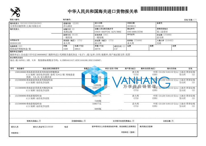 進口意大利食用油清關(guān) 進口意大利食用油清關(guān)